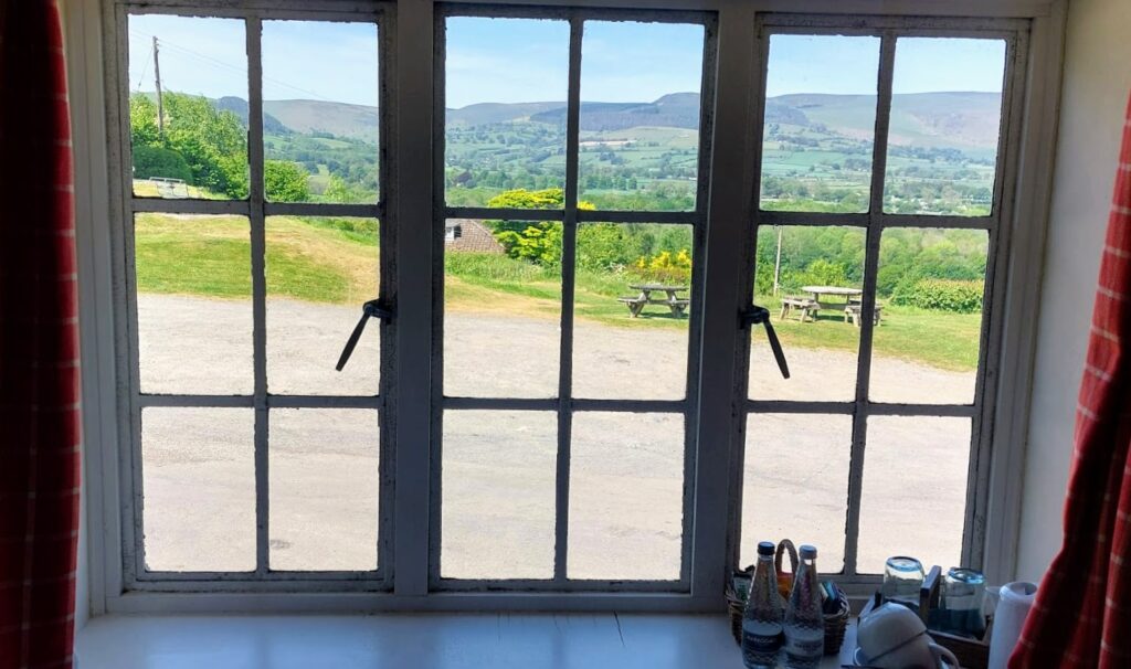 View of hills through a window